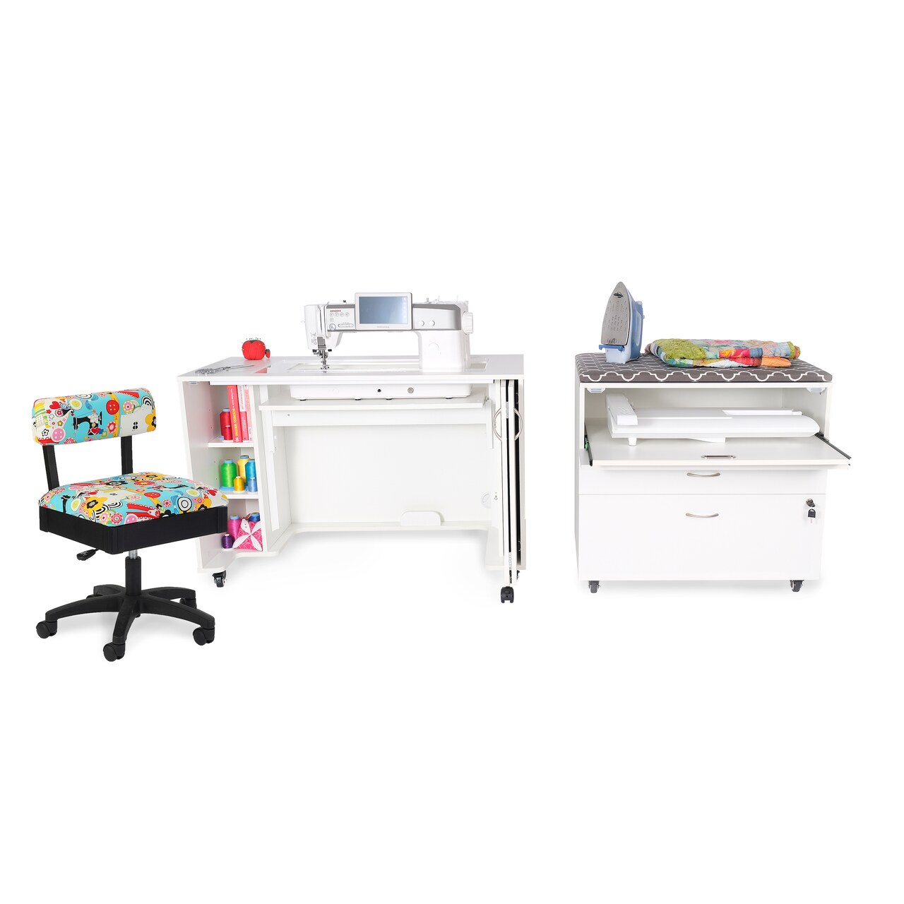 Kangaroo Sewing Furniture Studio Set: MOD XL with MOD Embroidery Arm Cabinet and Hydraulic Chair Bundle